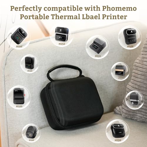 Image of Phomemo Case for M110 /M220 /M250 /M221 /M108 Label Maker,Oxford Fabric Waterproof & Shockproof Portable Label Printer Storage Bag for Labels Roll, USB Cable, Black (Only Bag)