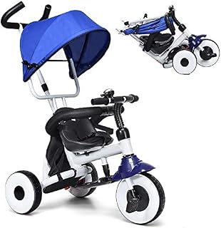 BABY JOY 4-in-1 Kids Tricycle Folding Baby Tricycle w/Adjustable Awning, Folding ABS Foot