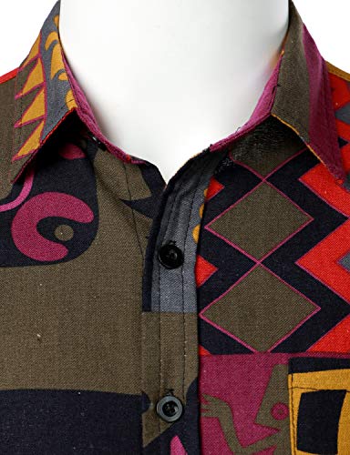 Lucmatton Men's Summer Linen Floral Print Short Sleeve Button Down Hawaiian Shirts Beach Vacation Tops Grey Orange Xx-Large #TOP3