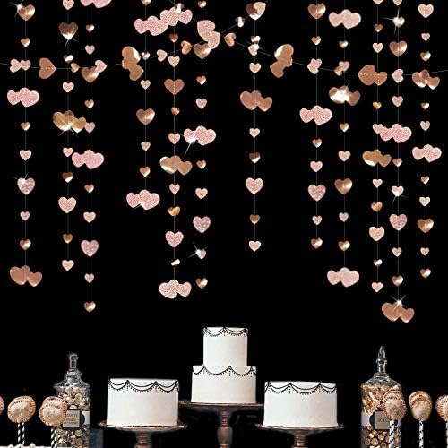 Pink Blume 52 Ft Champagne Gold Heart Party Kit Double Sided Metallic Paper Banner Streamer for Engagement Anniversary Bridal Shower Wedding Christmas Bachelorette Party Decorations Supplies