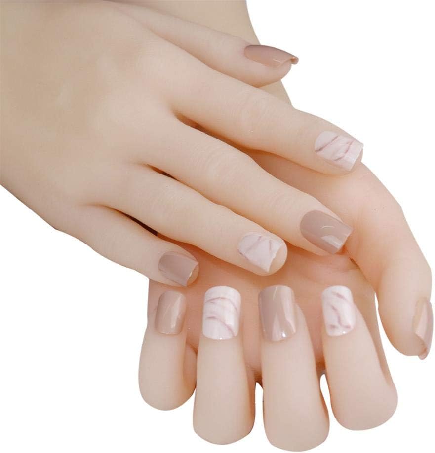 JINDIN 24 Sheet Acrylic False Nails Kit Short False Nails Full Cover Design Artificial Finger Tips with Glue Sticker