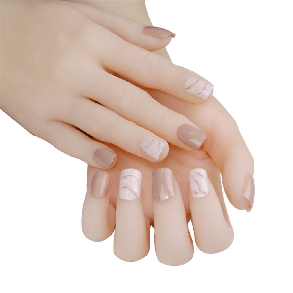 JINDIN 24 Sheet Acrylic False Nails Kit Short False Nails Full Cover Design Artificial Finger Tips with Glue Sticker