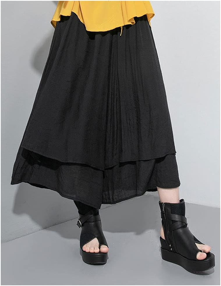 [モリノー] ワイドパンツ レディース 夏 ガウチョ パンツ 薄手 通気 涼しい スカートパンツ ウエストゴム ポケット付き ゆったり ドレープ 個性的 モード系