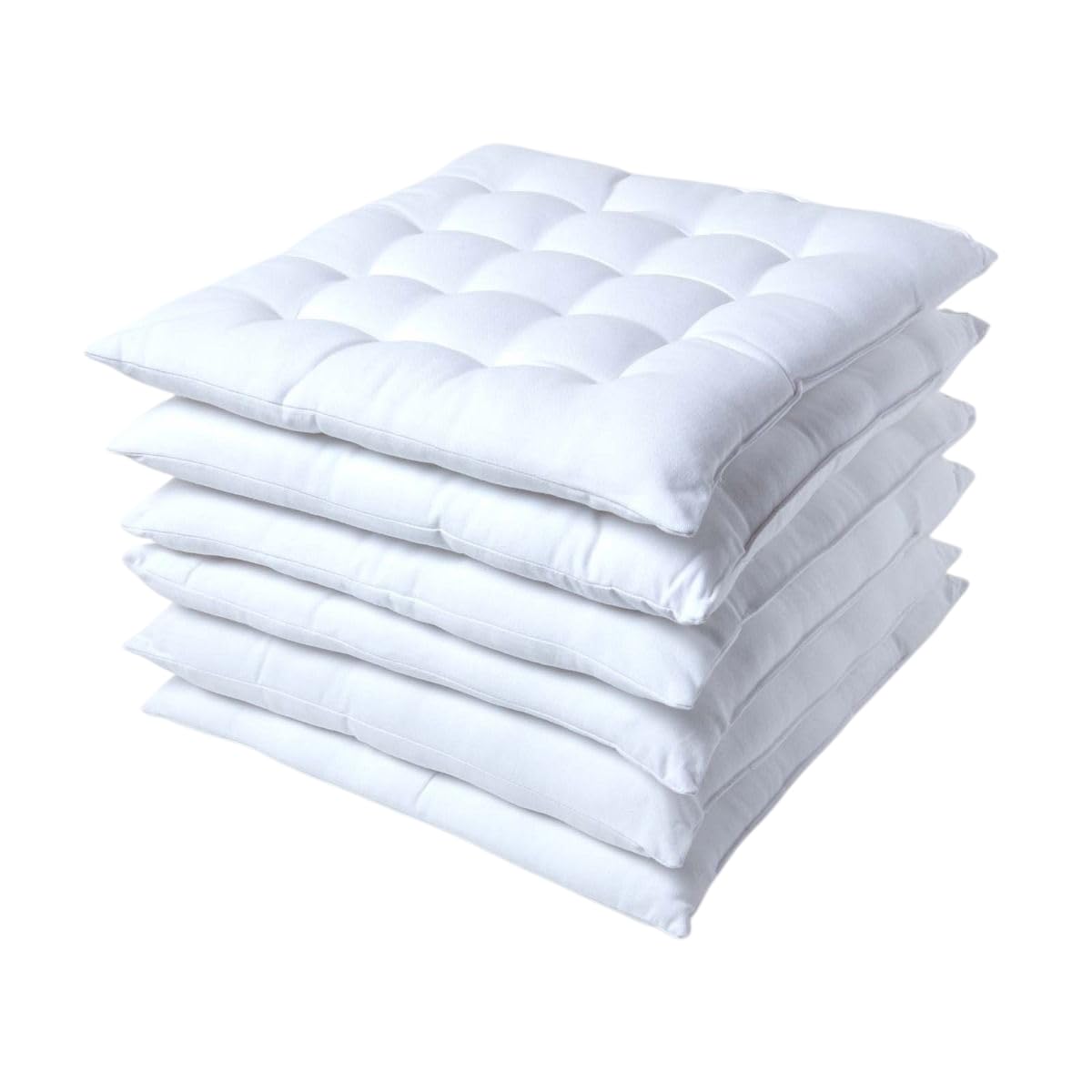 Homescapes White 6 Pack Seat Pads Luxury 100% Cotton Indoor Outdoor Garden Cushion, 40Cm In | Size: 40Cm X 40Cm