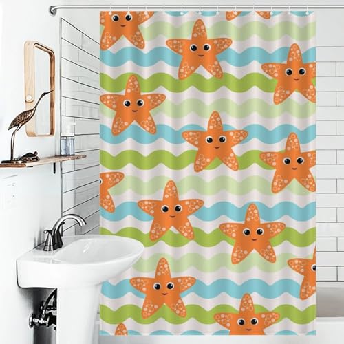 Rideau de douche polyester chevron étoile de mer 122x183 cm