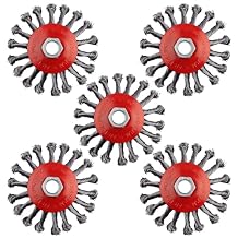 Wire Wheel for 4 1/2 Angle Grinder, 5 Pack 4.5 Inch Twist Knotted Wire Brush for Grinders, 5/8 Inch-11 Threaded Arbor