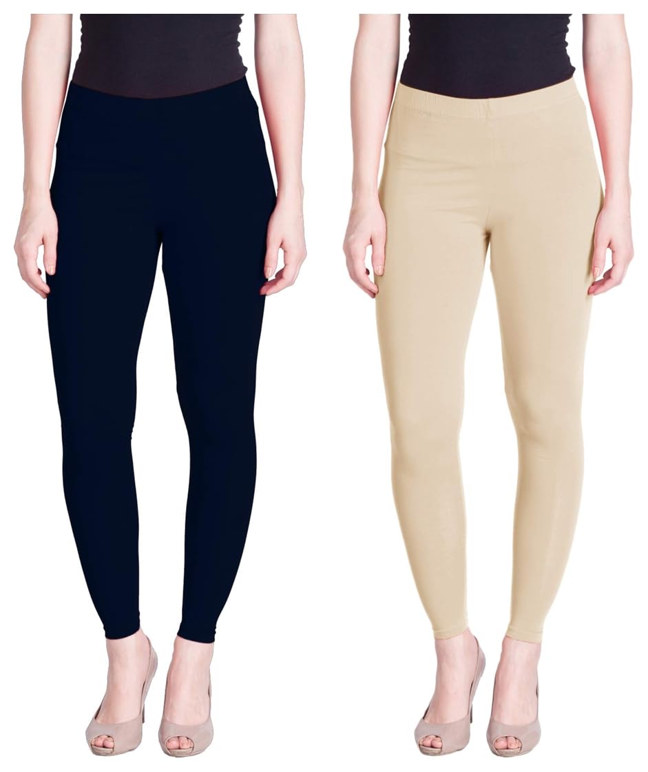 lux lyra Lyra Women Solid Premium Cotton Ankle Length Leggings | Mid-Waist | Fashionwear (Pack of 2)-picture-32
