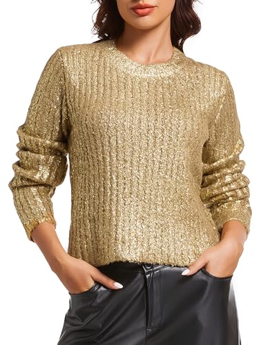 トップス Maison de Dolce. glow knit gold LifeShe Women's Metallic Knit Sweater Sparkly Party Gold