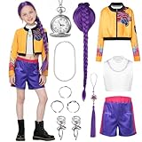 TOSZOLY Disfraz de Escenario para Niñas, Disfraz de Cantante Pop con Chaqueta Pantalones Cortos y Peluca, Disfraz de Pop Cantante Actuación Para Fiesta de Halloween Carnaval Escénica (Amarillo, 130)