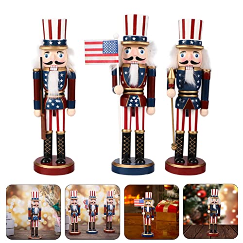 Pretyzoom 3 Pcs Patriotic Nutcracker Puppet 10 Inch Wood Nutcracker Desk Topper 4Th Of July Party Christmas Party Decorations #TOP3