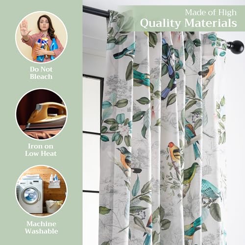 Image of Maison d' Hermine Curtains for Living Room 100% Cotton 124 inch Length Two Panels Light Filtering Curtains for Bedroom Windows with Rod and Loop Pockets Drapes (Solstice Ecru, 50 inch W x 124 inch L)