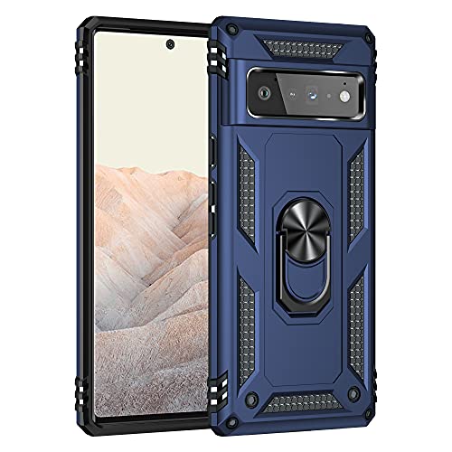 Dedux Coque Google Pixel 6 Pro Robuste Anti-Scratch PC arrière Panneau + Pare-Chocs TPU étanche aux Chocs + parenthèse Pliable. Bleu Marin Cover