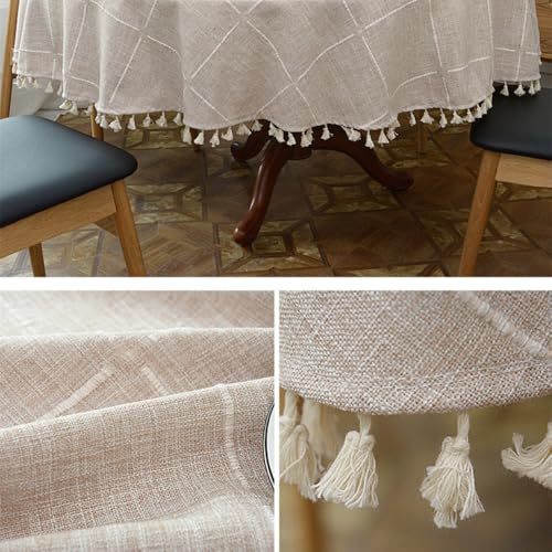 Nappe ronde 90 cm brodée en coton lin gris clair pour table chic - 6