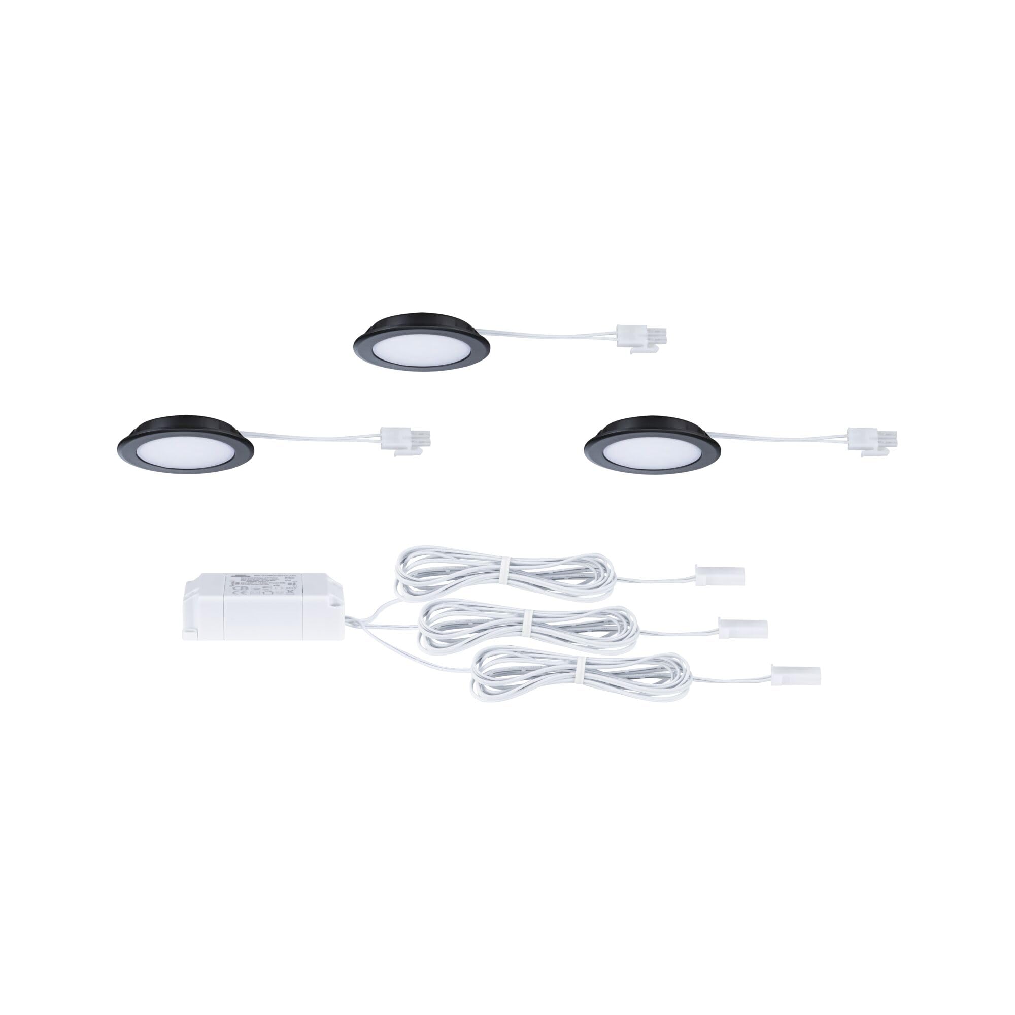 Paulmann Encastrés meubles LED kit 3 65 mm 3x2,5W 3x180lm 230/12V 3000 K Noir mat