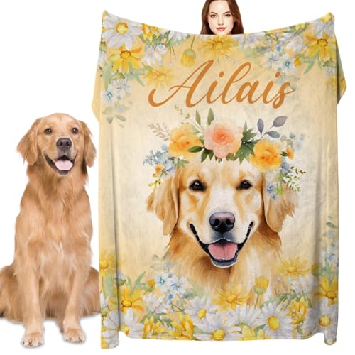 Personalized Dog Name Blanket Gifts for Boys Baby, Golden Retriever Custom Name Fleece Blanket - Soft Cozy Throw for Kids 30