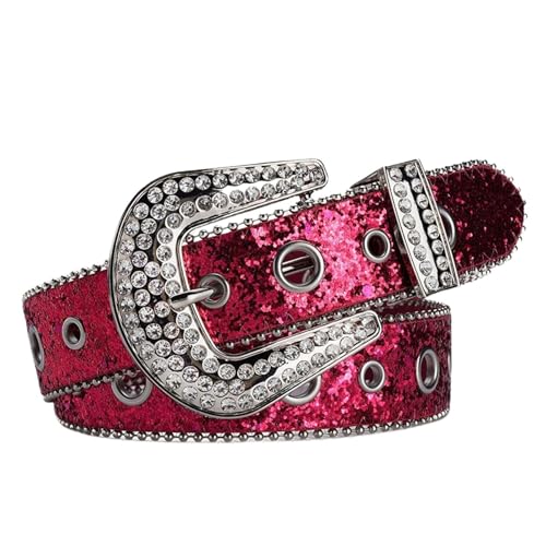 Women's Rhinestone Belt Metal Adjustable Belts Fashion Vintage Bling Sparkle Medium Metal Buckle