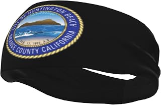 Seal of Huntington Beach, California Headbands for Men Women Wicking Sports Sweatband for Running Yoga Gym Unisex Hairband Basketball for Tennis