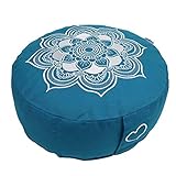 Meditationskissen Yogakissen Celine Madeleine mit Stickerei Bezug waschbar Innenkissen mit Bio-Dinkelspelzen 33 x 15 cm Anfänger und Geübte in grau oder buddhistisch rot (türkis (Kordelzug)