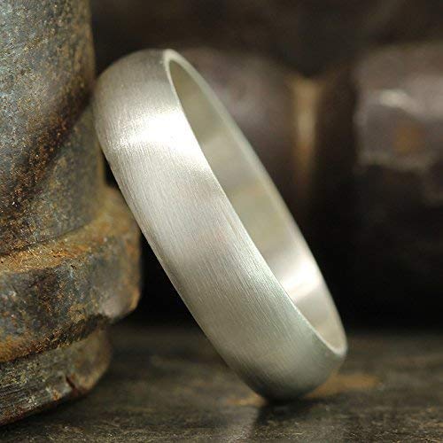 Caprixus 5mm Wedding Band 925 Sterling Silver Satin Finish Matte Half Round Domed Mens Women Unisex Thick Durable Handmade Ring - Custom Engraving