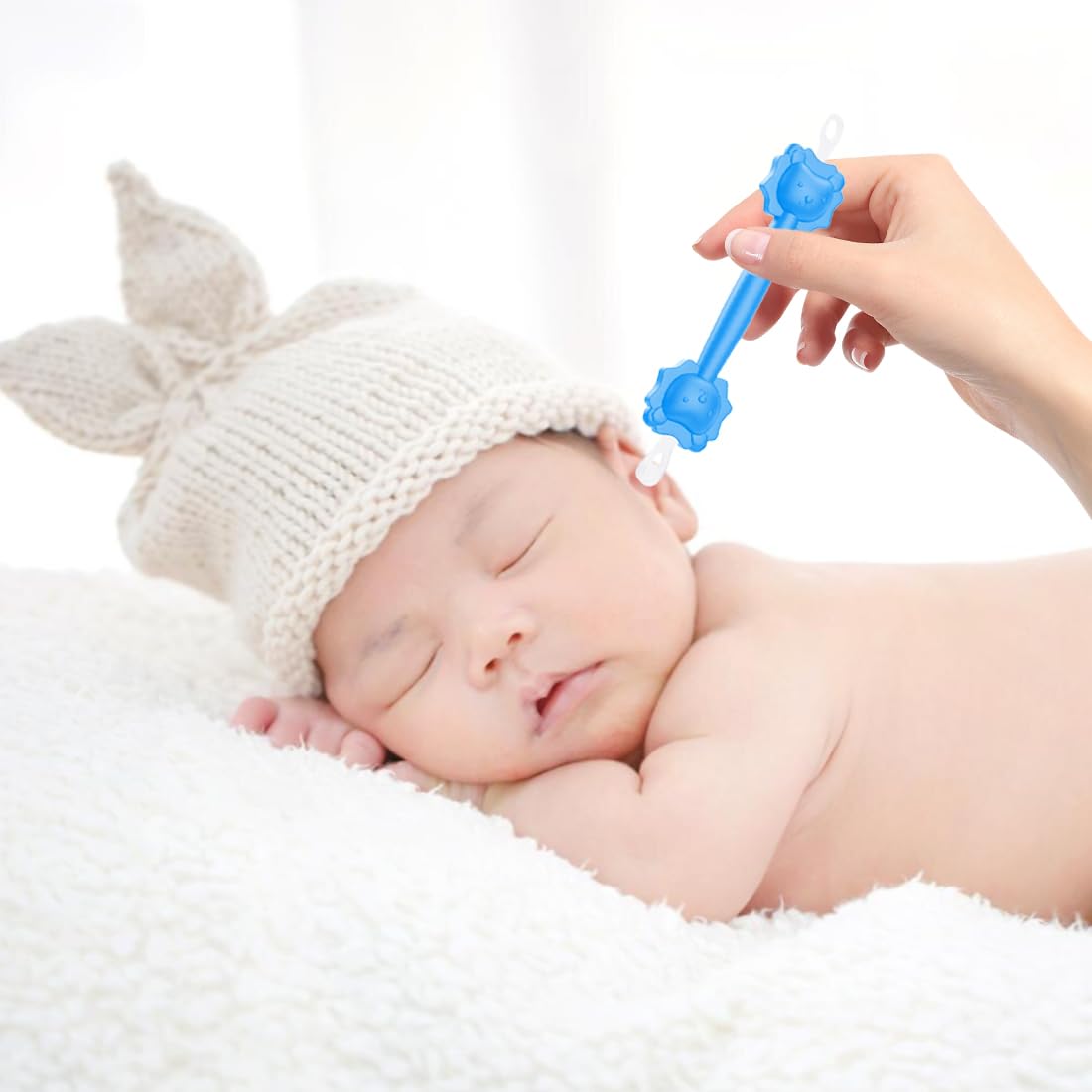 Kit de nettoyage nez-oreilles bébé, bâtonnet double embout + pince silicone pour nez et oreilles