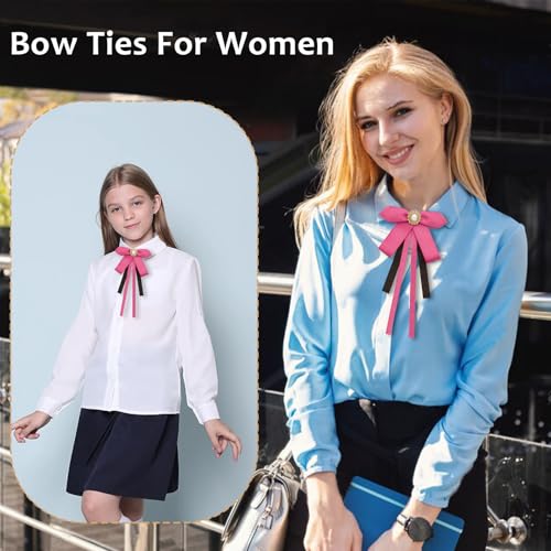 Image of LJBFNN Womens Bow Tie, Clip on Bow Ties Pre Tied Bowtie for Women Girls Ribbon Rhinestone Bow Tie for Shirt Uniform Wedding