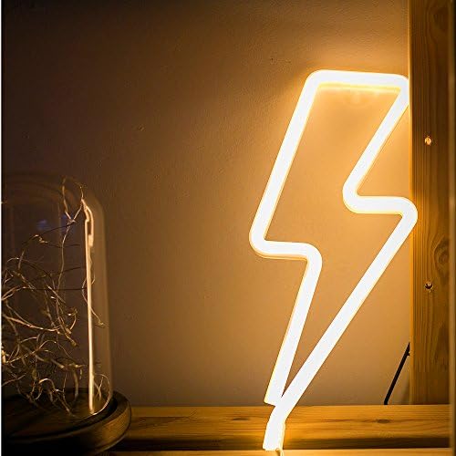 Warm White LED Night Light Neon Tube Led Lamp USB Charge Battery Powered Children's Room Bar House Decorative Atmosphere Light Dormitory Room Decoration Props (Warm White - Lightning)