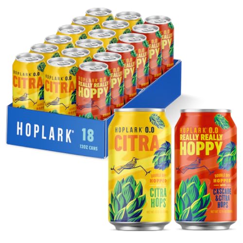 HOPLARK 0.0 Dry Hopped Non-Alc Brews - DUO MIXED PACK (0.0 CITRA and 0.0 REALLY REALLY HOPPY) - 12oz. Cans (Pack of 18) - Craft NA Beer, Gluten Free, Full Hop Flavor from Real Ingredients, Vegan, Whole30
