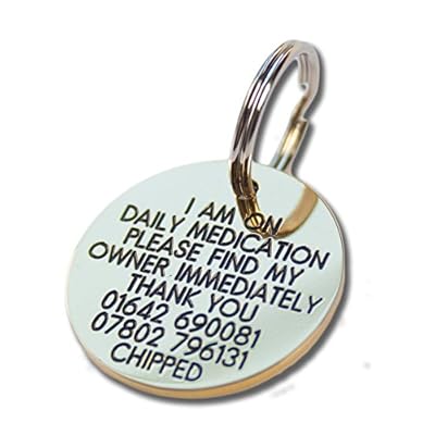 Deeply engraved solid brass 33mm circular dog tag