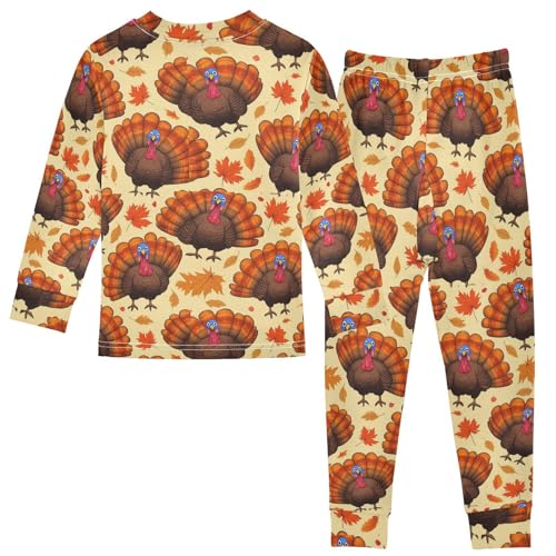 Pajama Sets Long Sleeve Turkey Leaves Thanksgiving Soft Comfy Sleepwear 2 Piece PJS 3-8T3