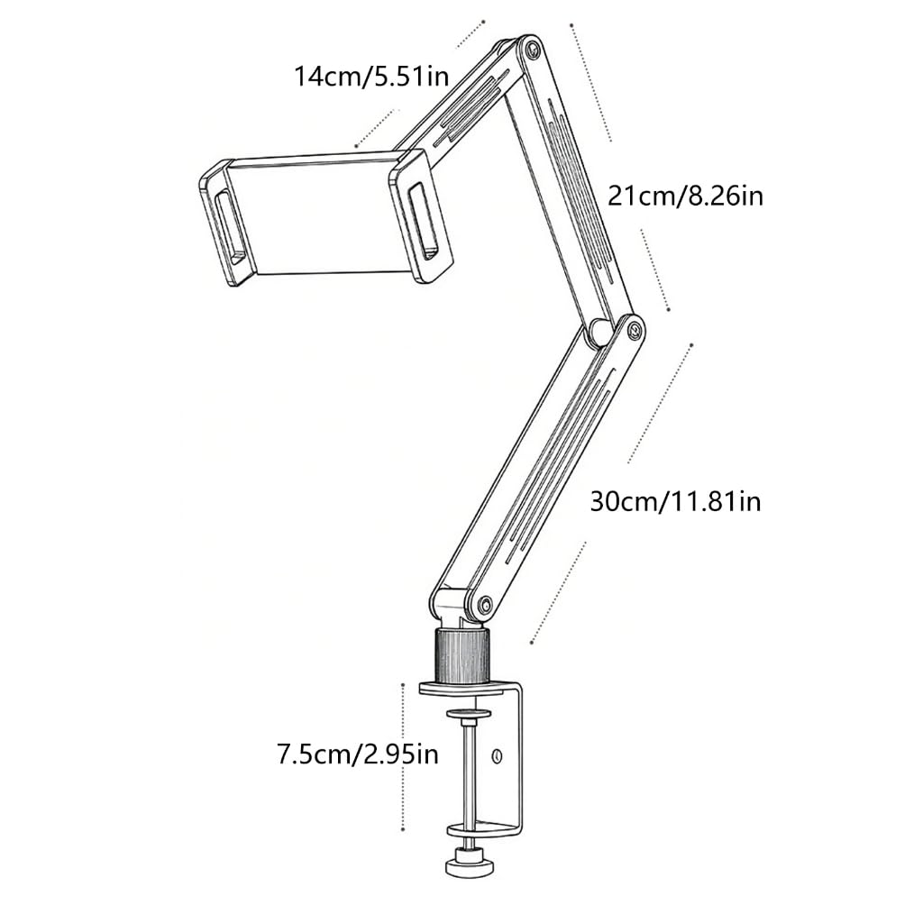 Stojak na ramię przegubowe obrotowy metalowy uchwyt na tablet do telefonów 4-33 cm