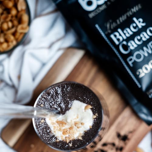 BAM Luxuriöses Kakaopulver, 100% Back-Kakao, intensive Cocoa Powder Farbe für Brot und Desserts (Schwarzes Kakaopulver, 200 g)