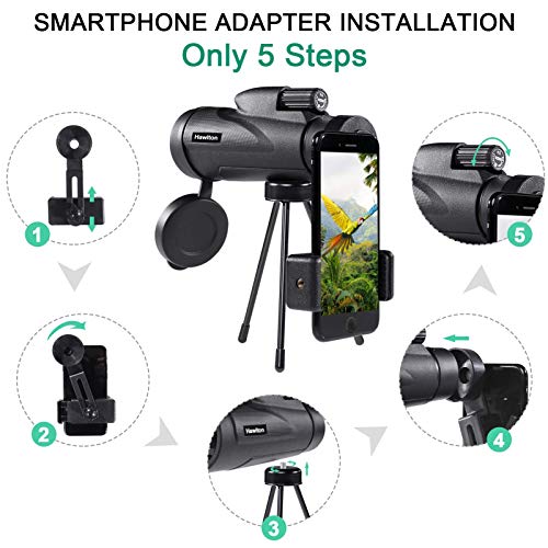 Hawiton Monocular Telescope High Power with Smartphone Holder & Tripod- 12X50 HD FMC Lens & BAK4 Prism Dual Focus Optics Zoom, Low-Light Night Vision Waterproof Monocular Binoculars for Bird Watching - Thumbnail 7