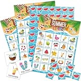 Liliful 35 Pcs Summer Bingo Games 24 Players Beach Party Bingo Cards Hawaii Party Games for Boys Girls Adults Family Classroom Activities Tropical Beach Luau Party Favors Supplies