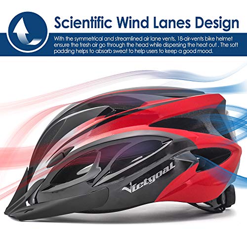 Victgoal Adults Bike Helmet for Men Women Detachable Magnetic Goggle Visor Bicycle Helmet with LED Rear Light Cycling Road Mountain Cycle Helmet (Black Red-V) - Image 4