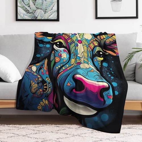Couvre-lit psychédélique-pattern-vache en flannel premium et finitions luxe