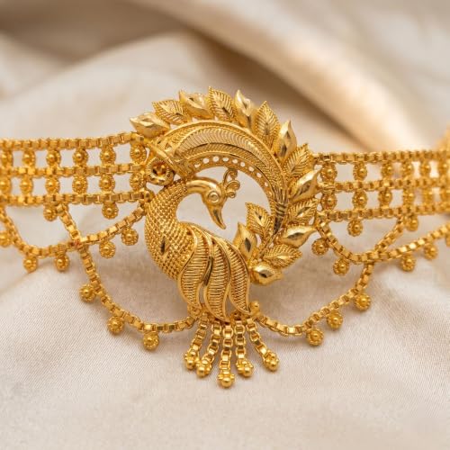 Image of Gold Plated Bridal Choker Necklace Set with Jumka Earring for Women with Earrings