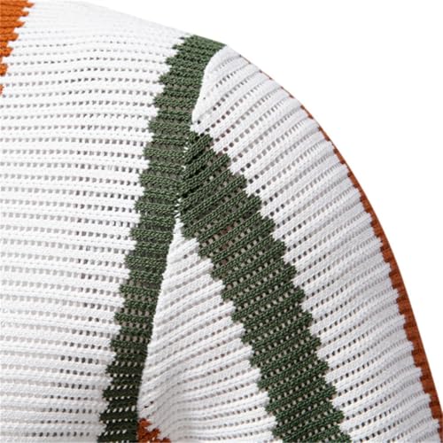 Rfmfkkg Men's Ribbed Knit Polo Shirt for Breathable Striped Tee Casual Wear with Comfortable Short Sleeve3