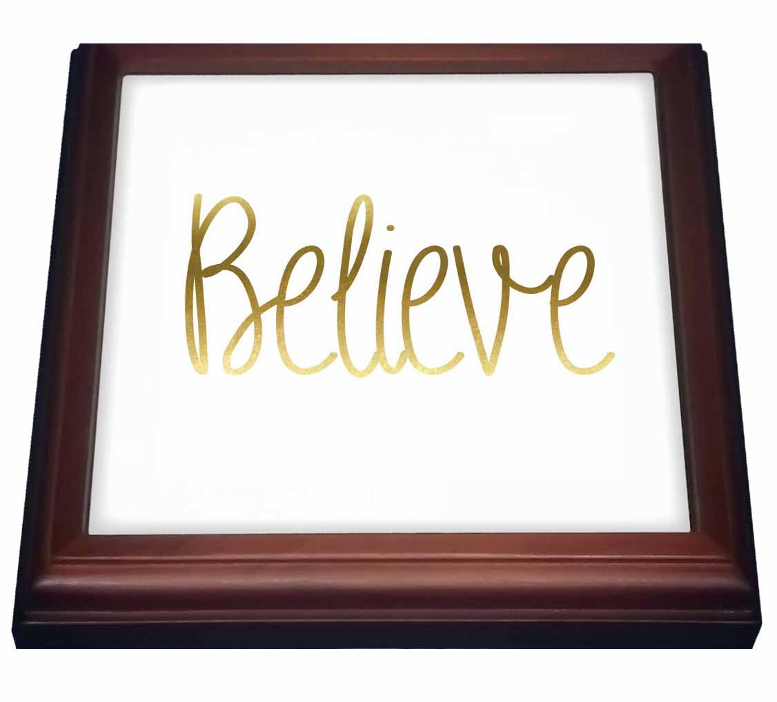 3dRose Chic Gold Inspirational Believe Trivet with Tile, 8 by 8