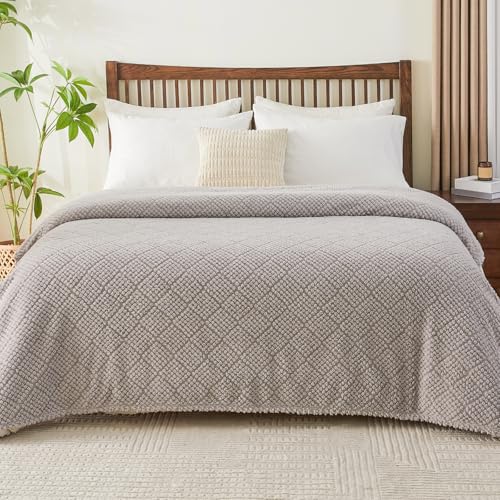Image of EMME Fleece Blanket, 3D Jacquard Throw Blanket for Couch and Bed, Soft Cozy and Fluffy Blankets Lightweight Luxury Flannel with Waffle Design (Grey, 50 inch x 60 inch)
