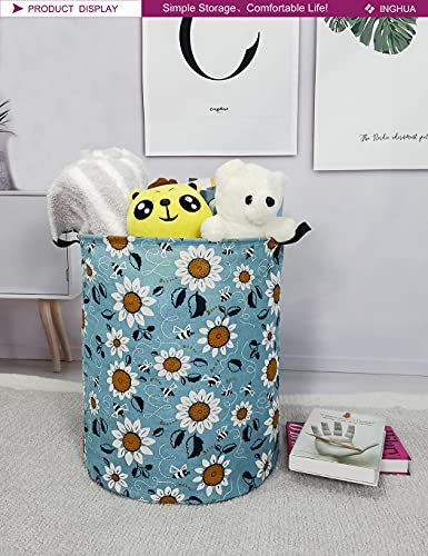 Image of Sunflower Fabric Storage Bin Nursery Organizer Baske | Organizer Bin Dirty Clothes Collapsible Waterproof for College Dorms, Boys and Girls Bedroom,Bathroom