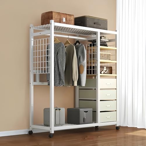 Perchero para ropa blanco con 4 ruedas y 4 cajones para dormitorio 2