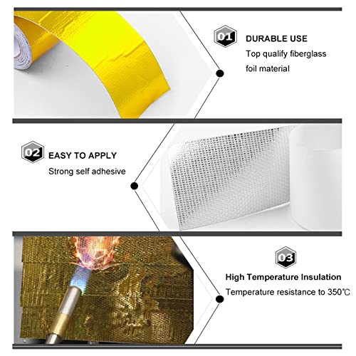 Sporacingrts 2" X 29.5 Feet (9M) Gold Adhesive Heat Shield Reflectivetape Wrap Roll Compatible With Car Intake Pipe, Engine Bay Etc. #TOP2