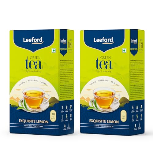Image of Leeford Exquisite Lemon Green Tea 30 Tea Bags (Pack of 2)|All Natural Flavour|Rich In Antioxidants|Refreshing Lemon,Bergamot & Peach Flavors|Boosts Immunity & Metabolism|Natural Citrus For Mind & Body