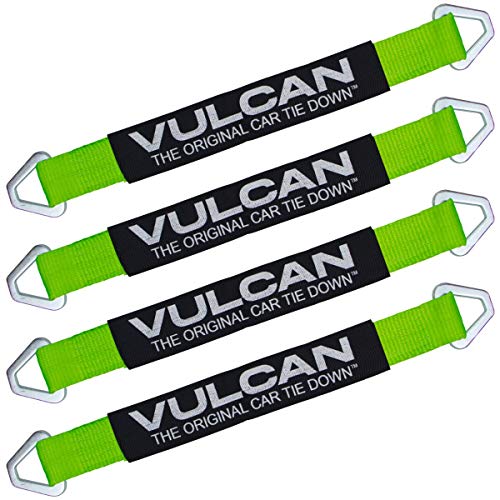 VULCAN Car Tie Down Axle Strap with Wear Pad - 2 Inch x 22 Inch - 4 Pack - High-Viz - 3 300 Pound Safe Working Load