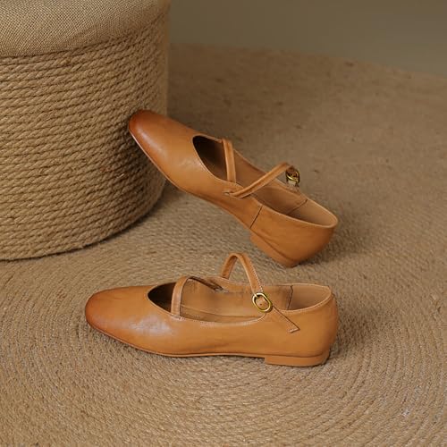 Womens Round Toe Mary Jane Shoes, Comfortable Genuine Leather Flats with Adjustable Buckle Straps, Dressy Casual Slip On Flats Shoes2
