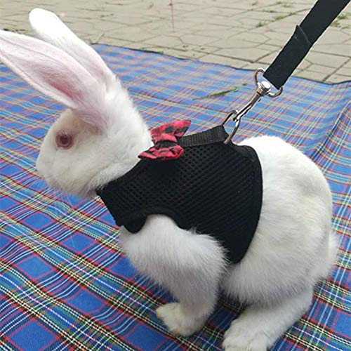 Image of Rabbit Harness with Leash Adjustable Soft Mesh Vest Harness for Bunny Kitten Guinea Pig Rat (L, Black)