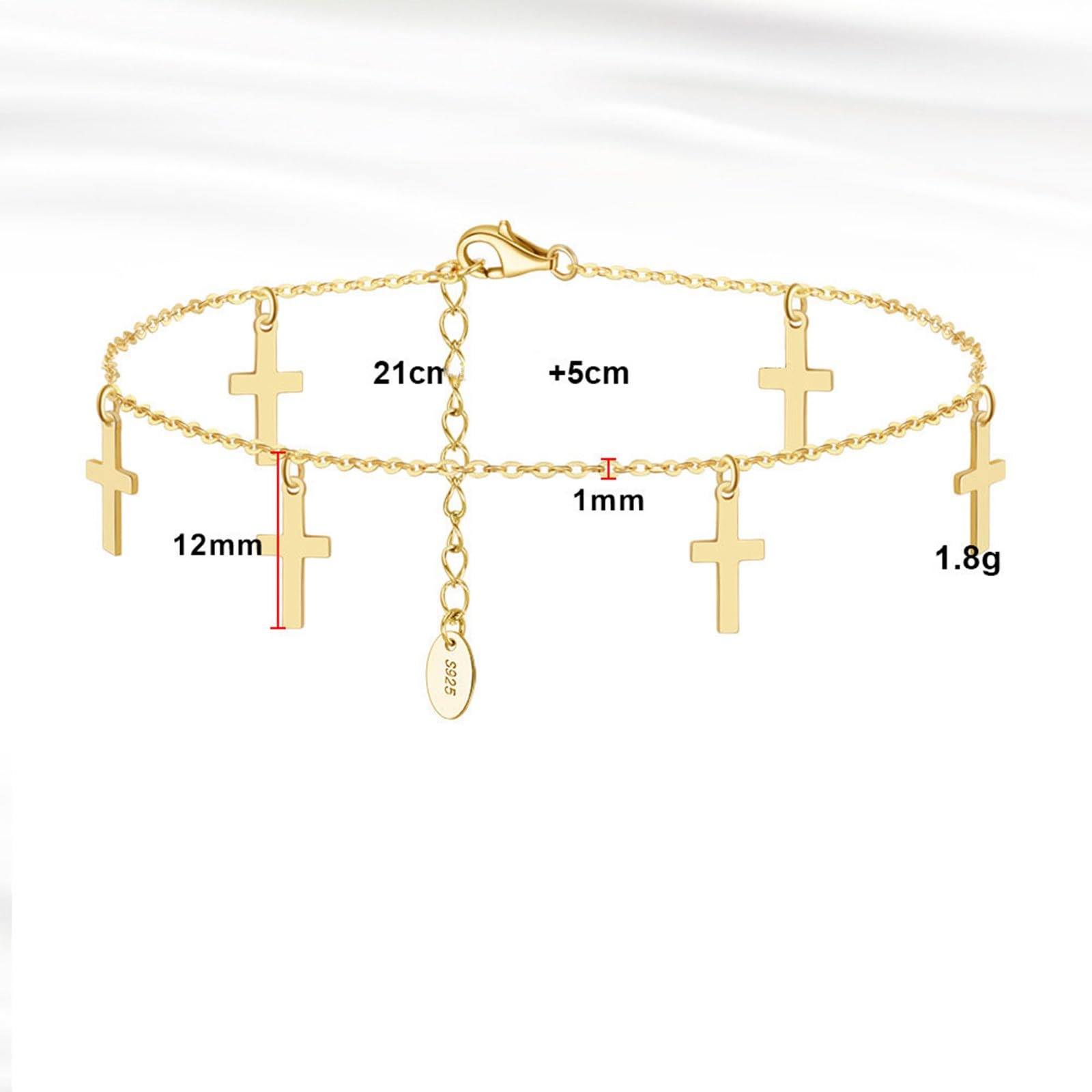 Cavigliera Argento 925 Donna, Cavigliera Donna Estiva A Doppio Strati con Pendente Croce Oro, Regolabile Fino a 26 cm - Bracciali alla Caviglia da Spiaggia Cavigliere per Donne