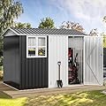 DWVO 8' x 6' Outdoor Storage Shed, Waterproof Metal Garden Shed with Windows, Lockable Doors, and Sloped Roof for Patio, Backyard, Lawn, Tool Storage, Bike Shed, Pet Shelter (Gray + White)