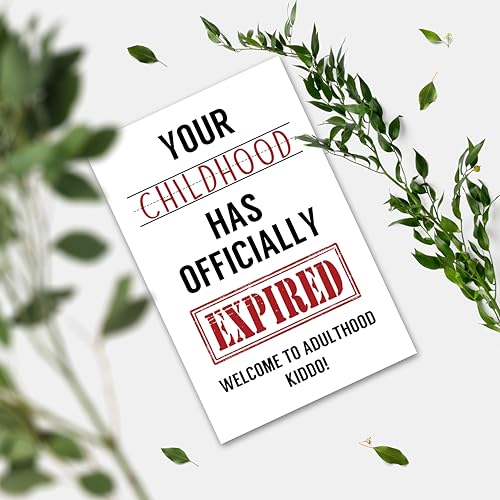 Image of Funny 18th Birthday Card for Him Her - Sarcastic 'Your Childhood Has Expired' Design, Adulting Gift for Son Daughter Best Friend