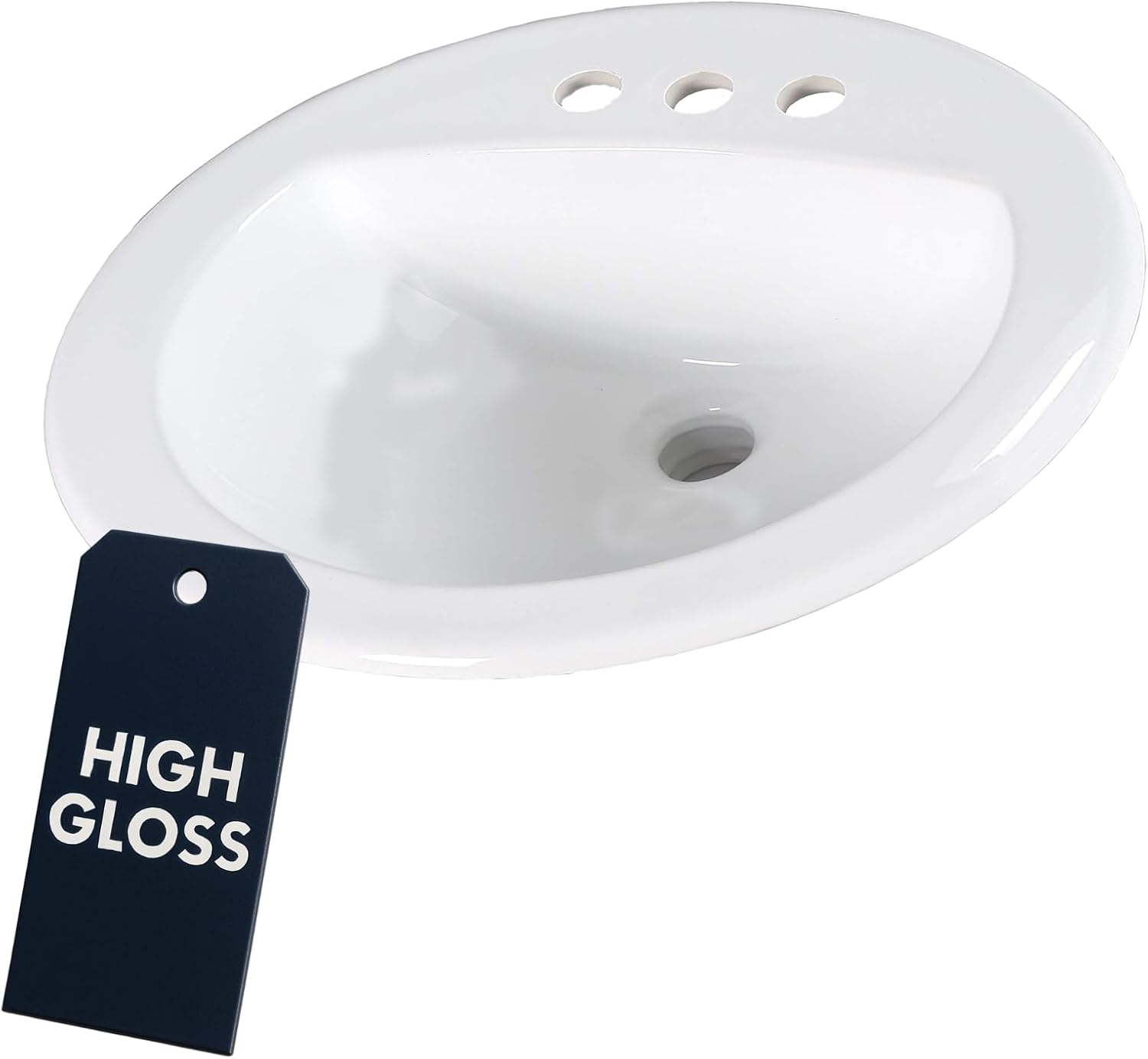 Nantucket Sinks DI2017-4 Drop In Bathroom Sink – 20.25" Top Mount Bath Vanity Sink, White, Oval Bowl, 3 4" Faucet Holes, High-Gloss Vitreous China, Scratch & Stain Resistant – Great Point Collection